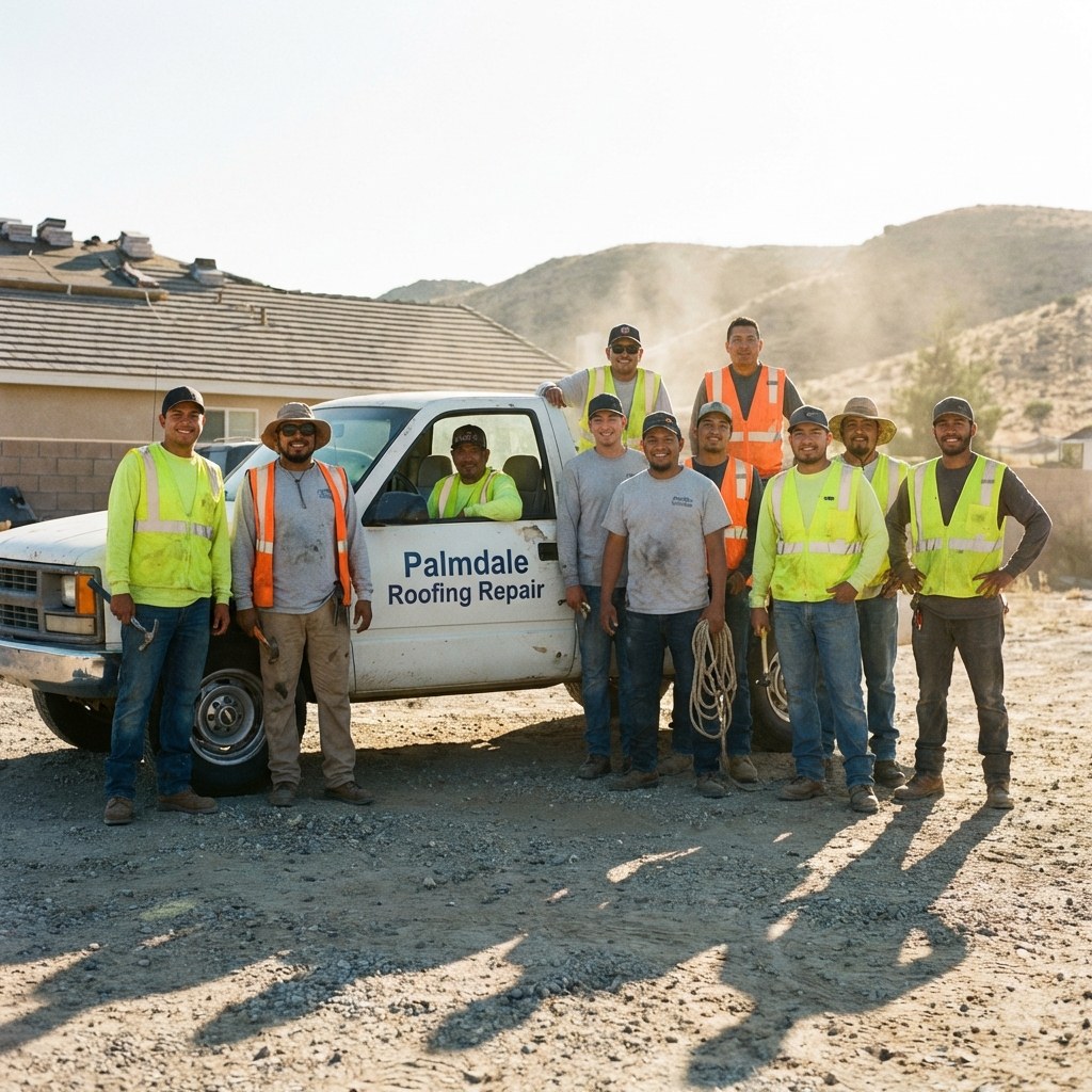 Roofing crew working on a home in Palmdale, California