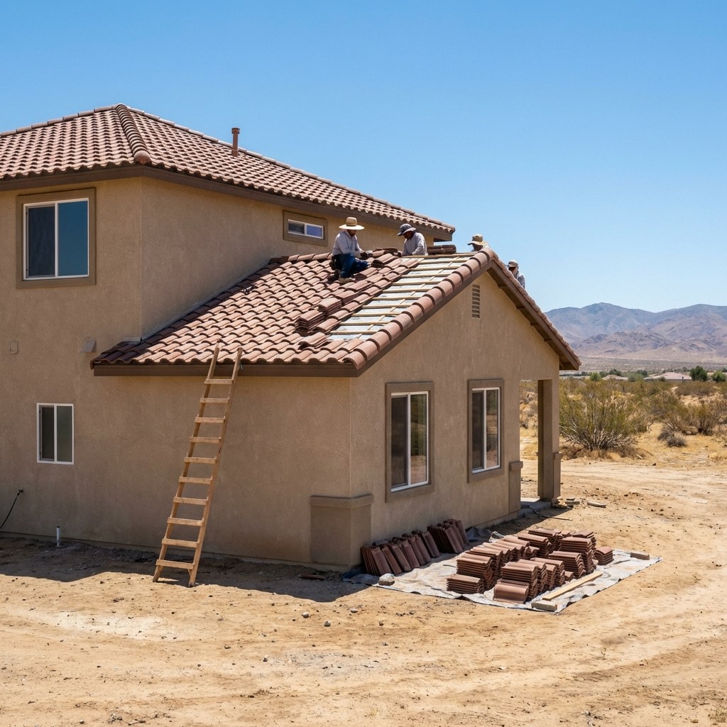 Roof leak repair project on a home in Palmdale, California